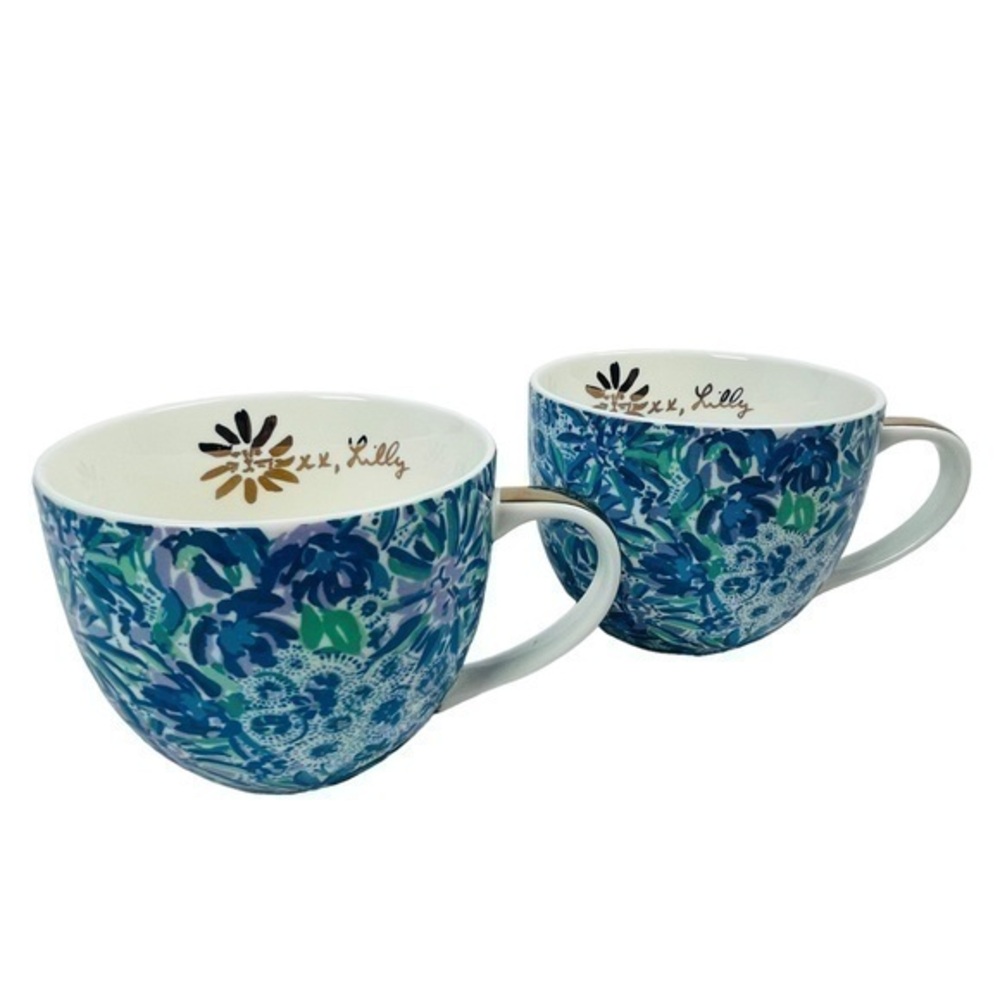Lilly Pulitzer Mugs - Set of 2 - Size 12 oz | Floral Blue - Home Decor